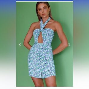 Selfie Leslie Floral Blue Halter Neck Dress